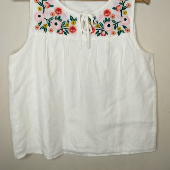 J. Crew Floral Embroidered Top Sleeveless Linen Cotton - Picture 3 of 9